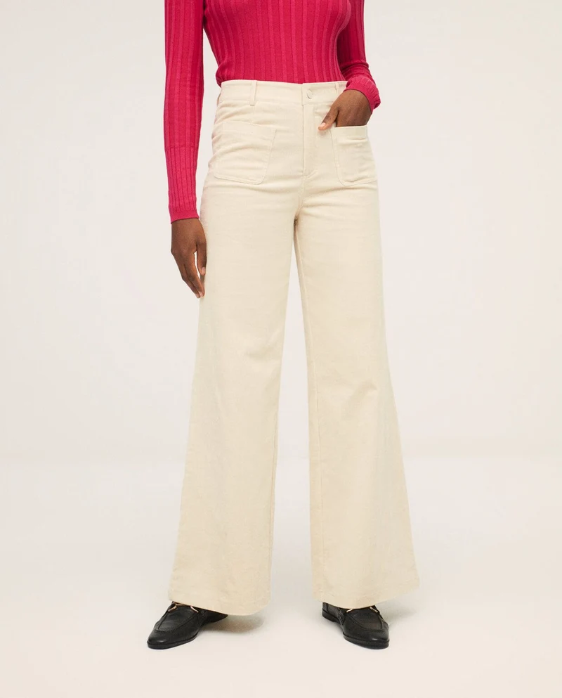 Broek met wijde pijpen | Surkana wide trousers with patch pockets ecru