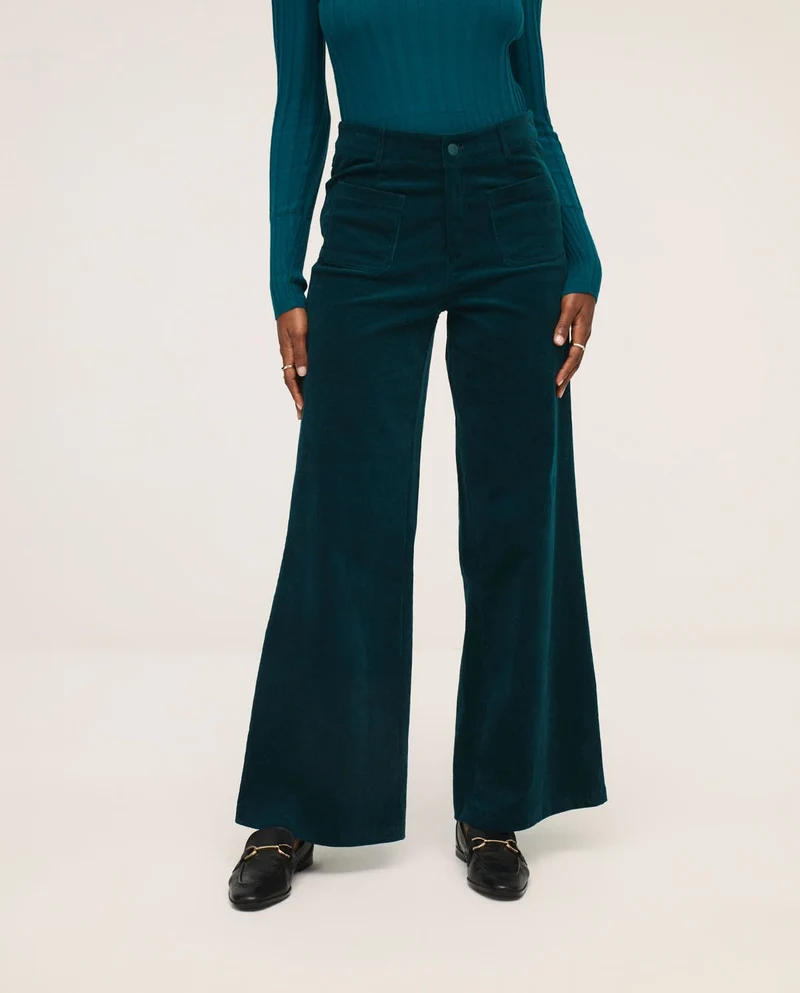 Broek met wijde pijpen | Surkana wide trousers with patch pockets petrol blue