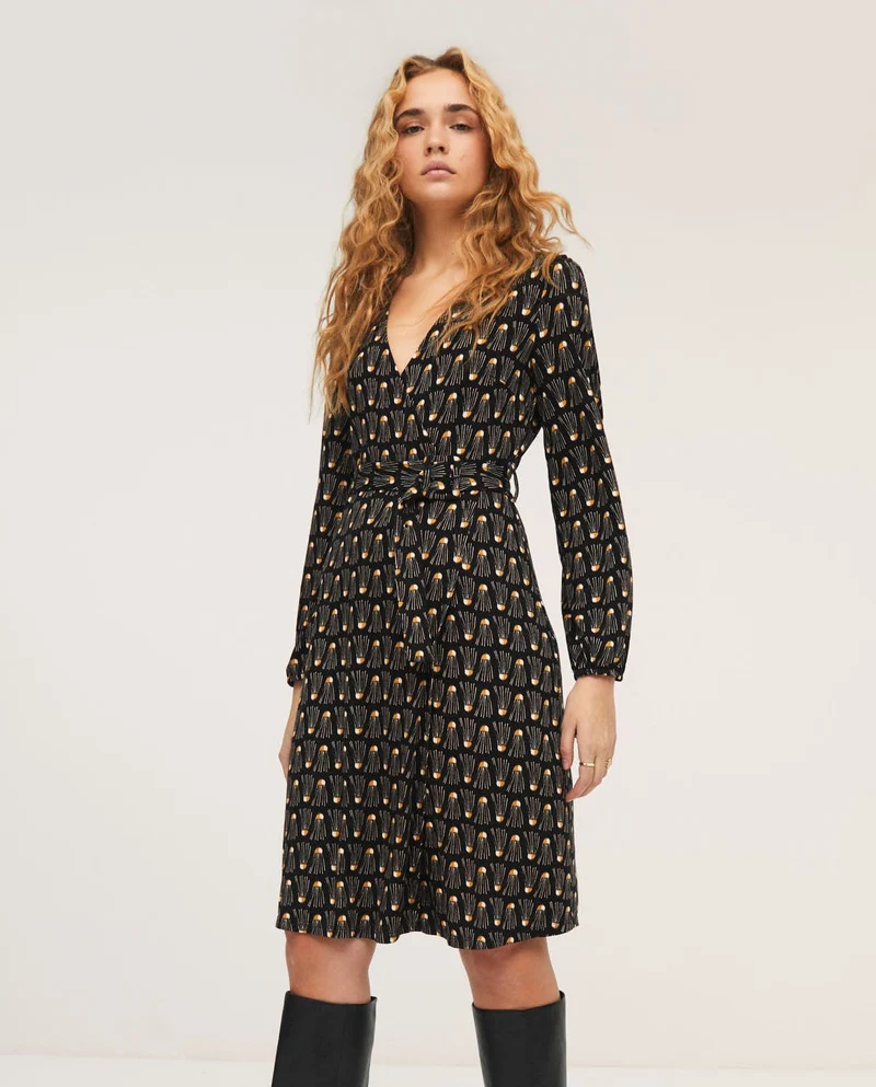 Jurk met strikceintuur | Surkana crossed dress with belt black
