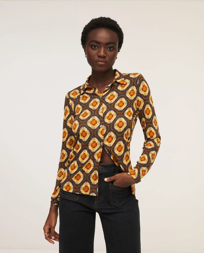 Blouse van duurzame viscose | Surkana shirt brown
