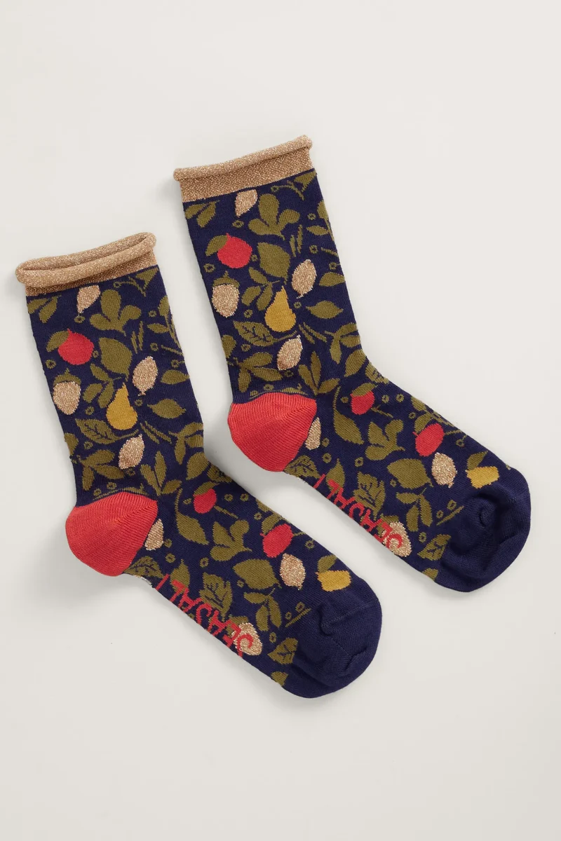 Seasalt Cornwall snowy scenes socks garland dark night