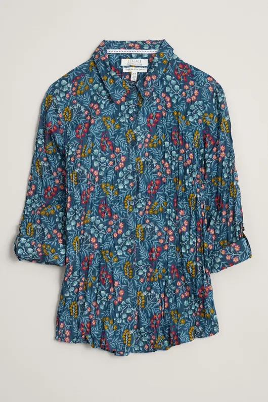Semi-getailleerde blouse | Seasalt Cornwall Larissa shirt brocade flowers raincloud