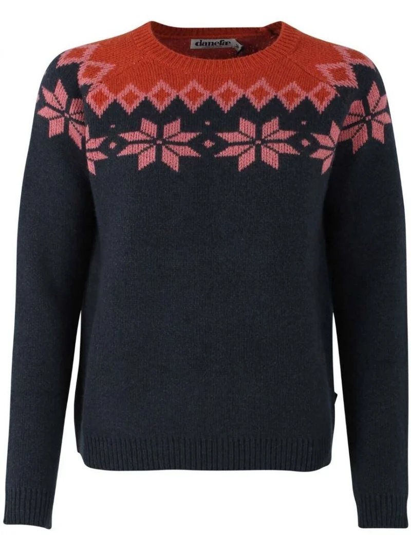 Trui met Scandinavisch patroon | Danefae Hytte sweater dark navy/old rose/brick