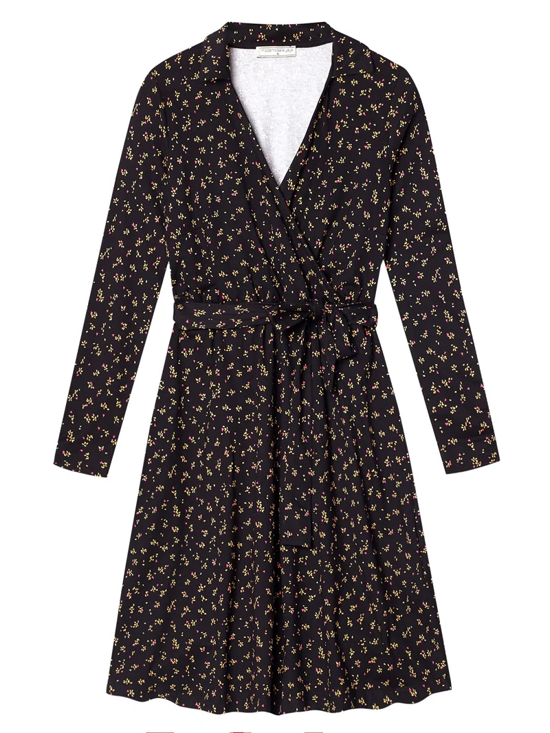Jurk met strikceintuur | Mademoiselle YéYé beat city dress leaf love black