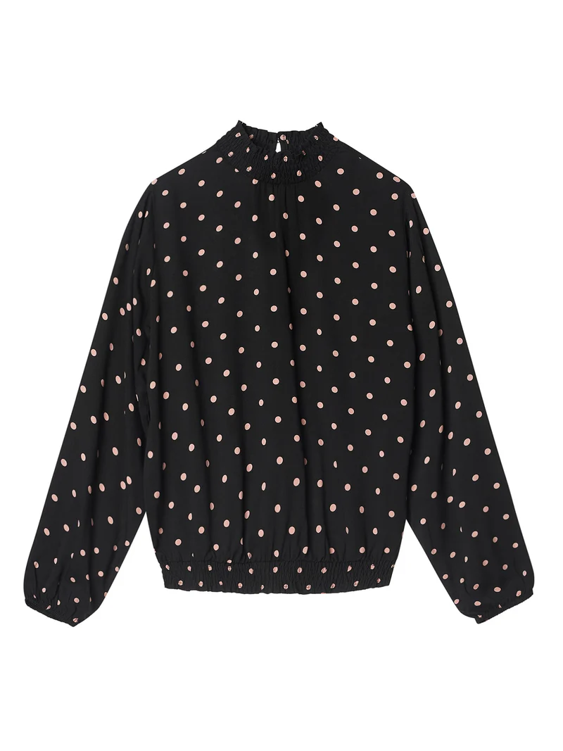 Zwarte top met stippenprint | Mademoiselle YéYé he girl blouse polka dots