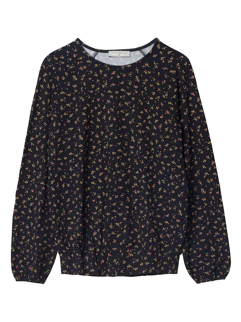 Zwarte top met elastische tailleband | Mademoiselle YéYé casual moods top leaf love black