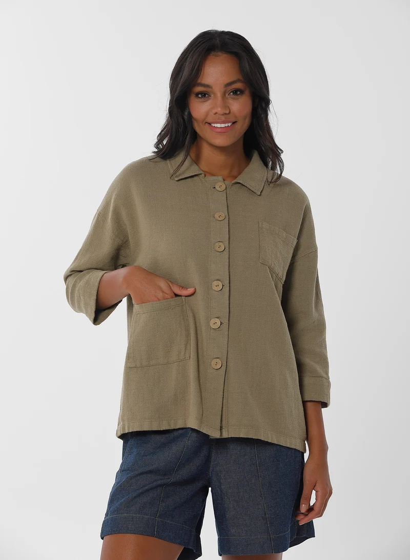 Organication women's garment dyed 3/4 sleeve t-shirt olive