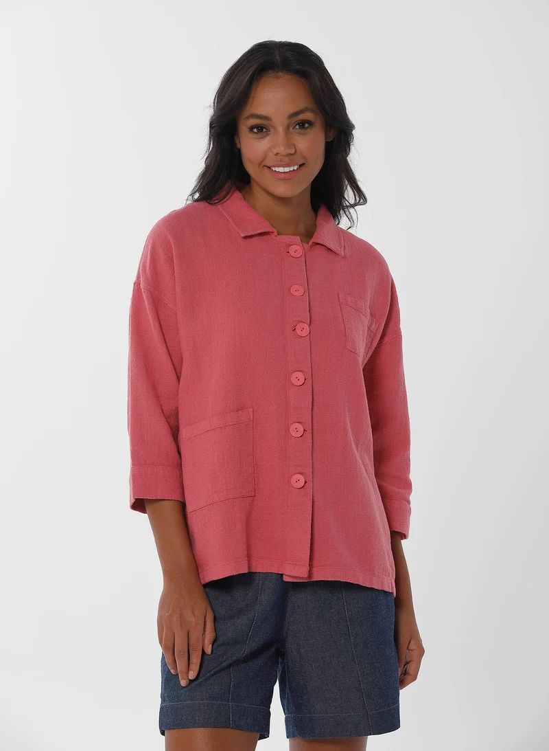 Blouse met grote knopen | Organication women's garment dyed 3/4 sleeve t-shirt desert rose