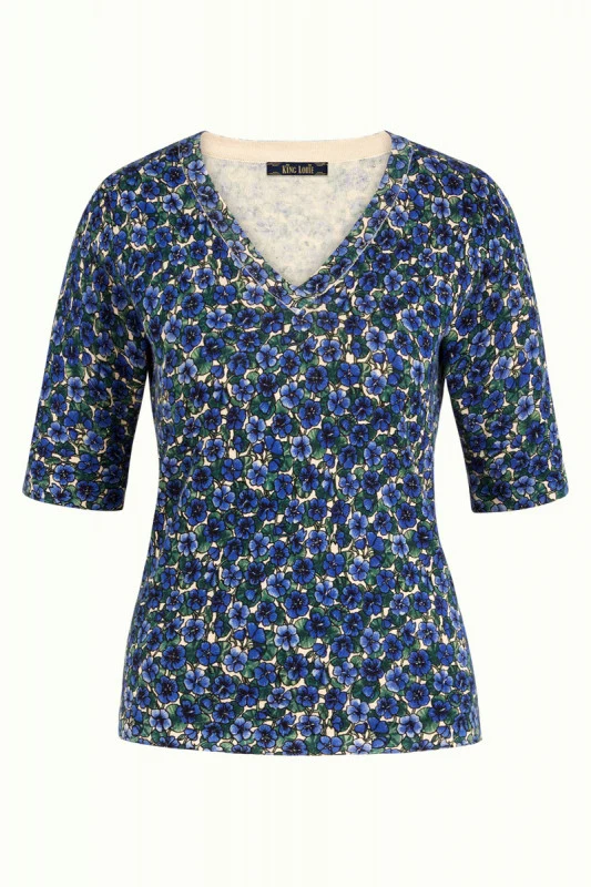 King Louie V-neck top poesia parisian blue