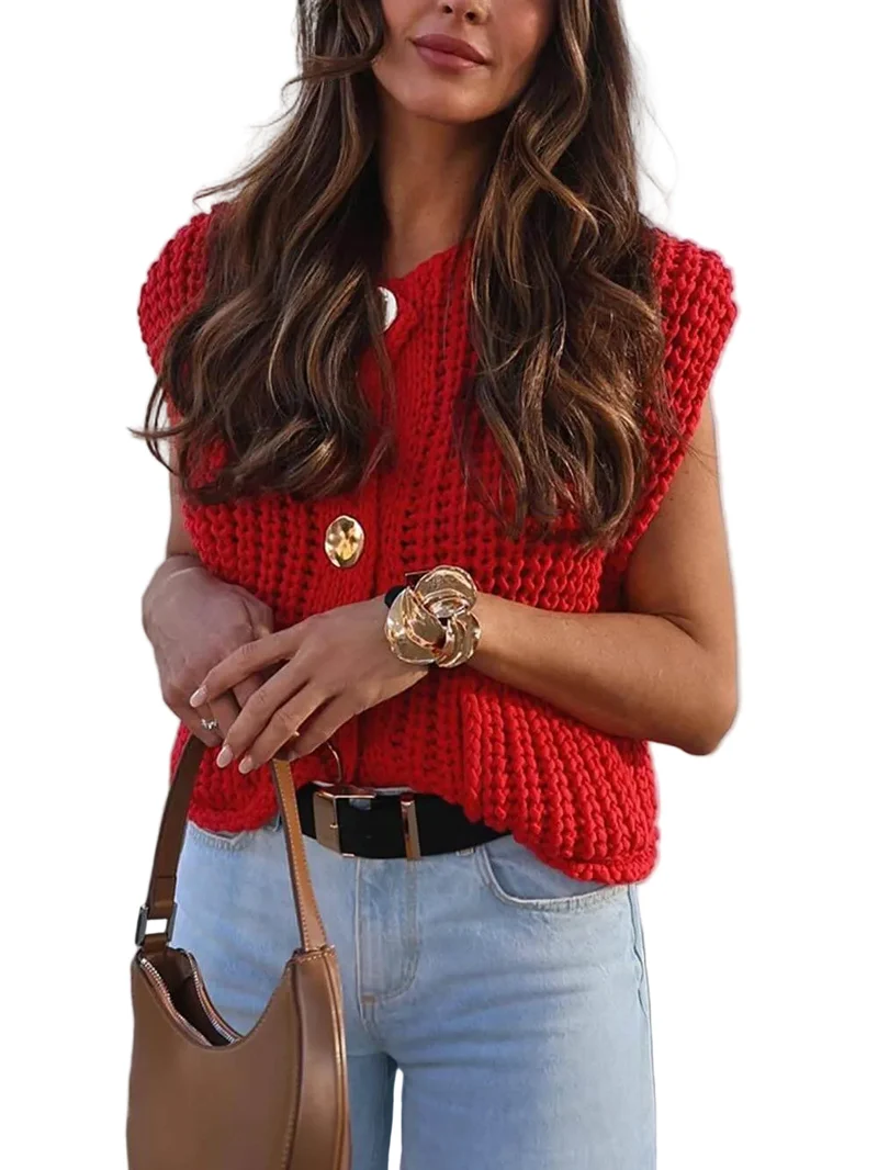 Dames Cropped Gebreid Vest Mouwloos