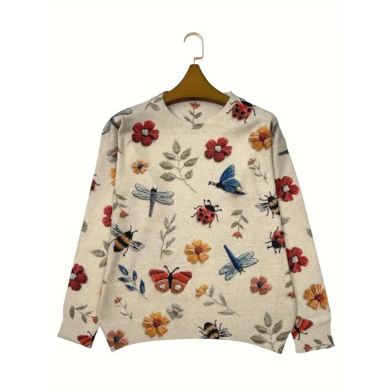 Dames Sweater met Lange Mouwen en Tuinprint