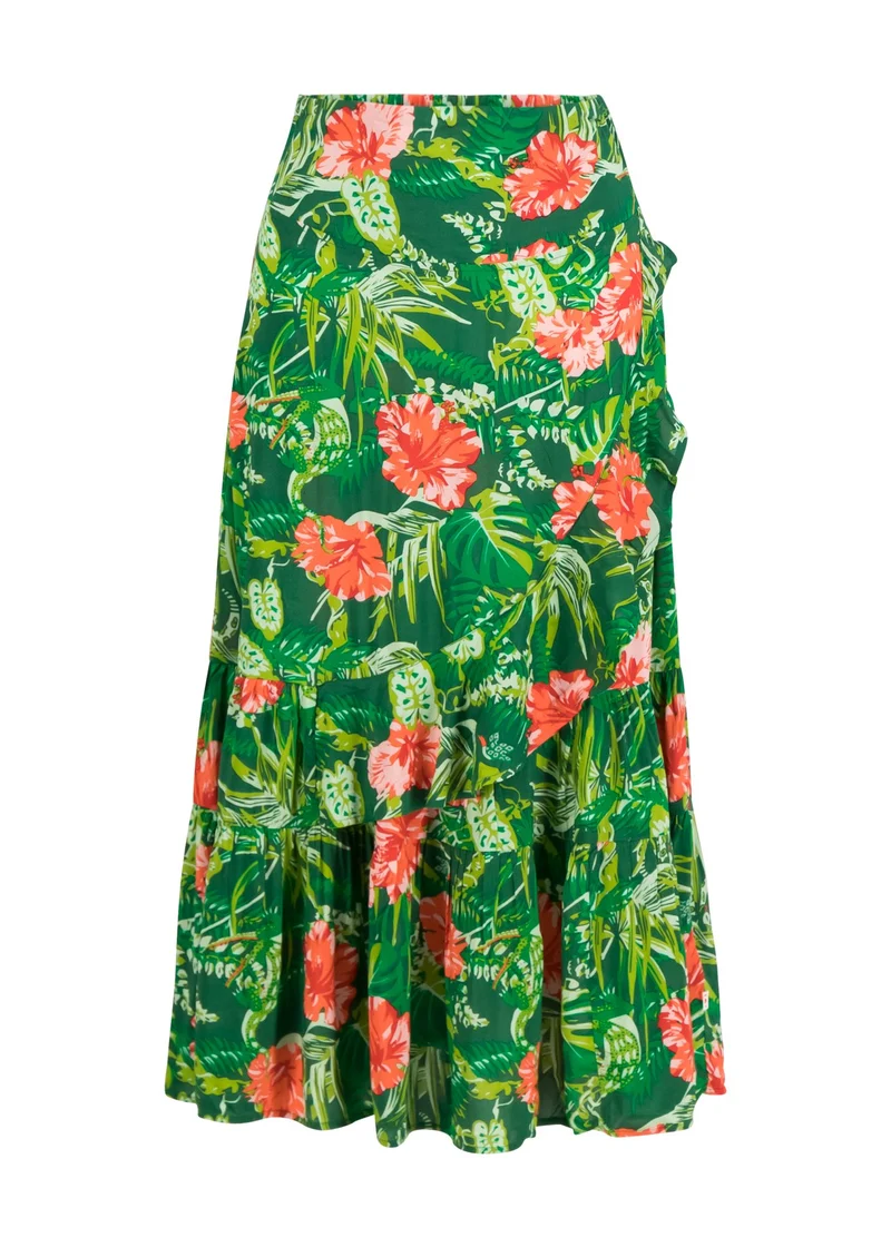 Groene midi rok met jungleprint | Blutsgeschwister la farfalla jungle heat