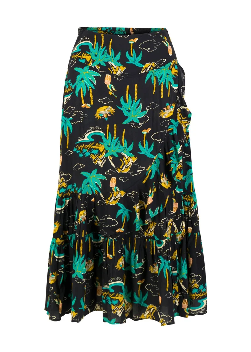 Zwarte midi rok met palmbomen | Blutsgeschwister la farfalla hula holidays
