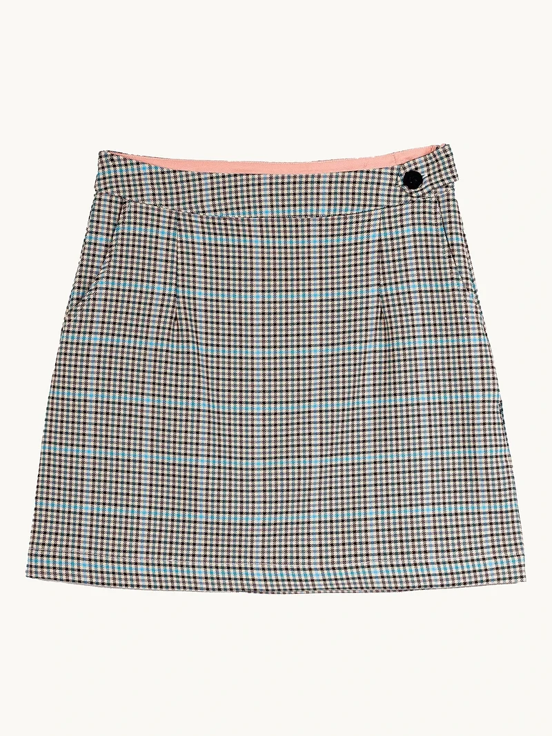 Kort rokje in beige en blauw | Mademoiselle YéYé a day in paradise skirt plaid