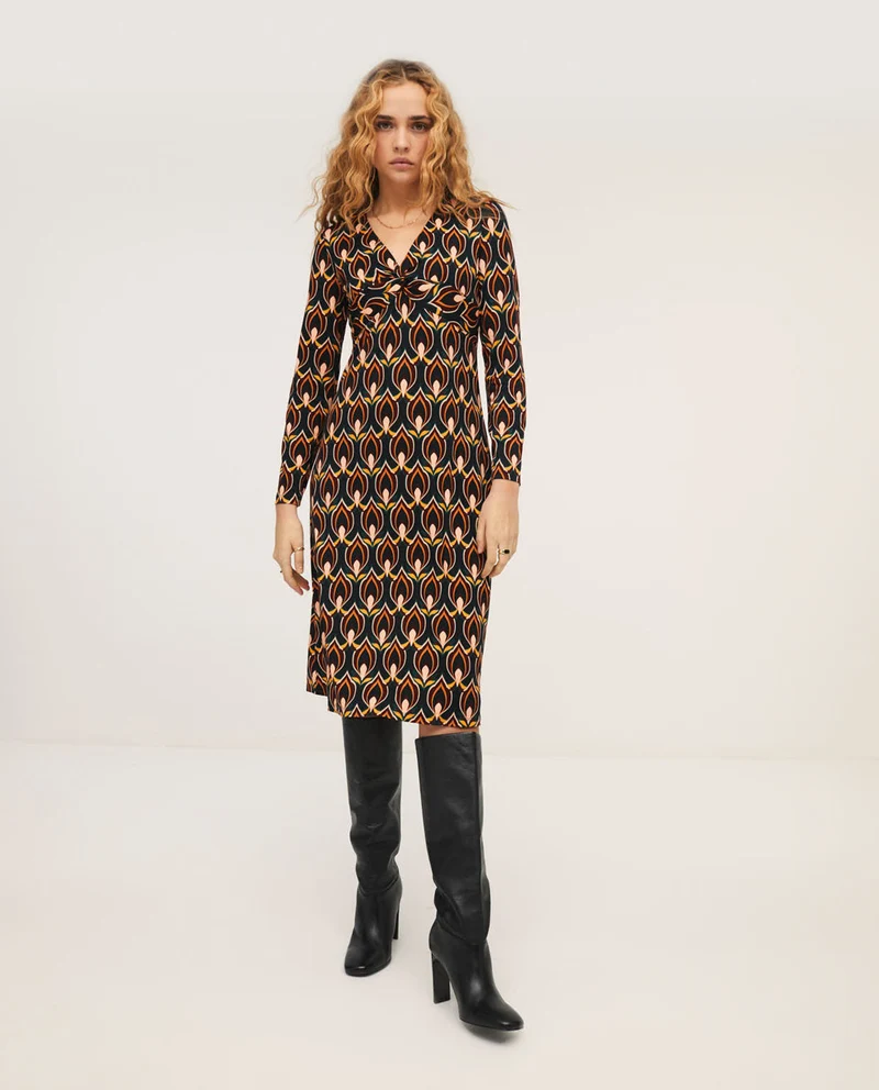 Jurk van duurzame viscose | Surkana V-neckline midi dress with knot black
