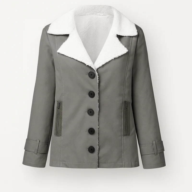 Dames Winterjas met Ingekeepte Revers