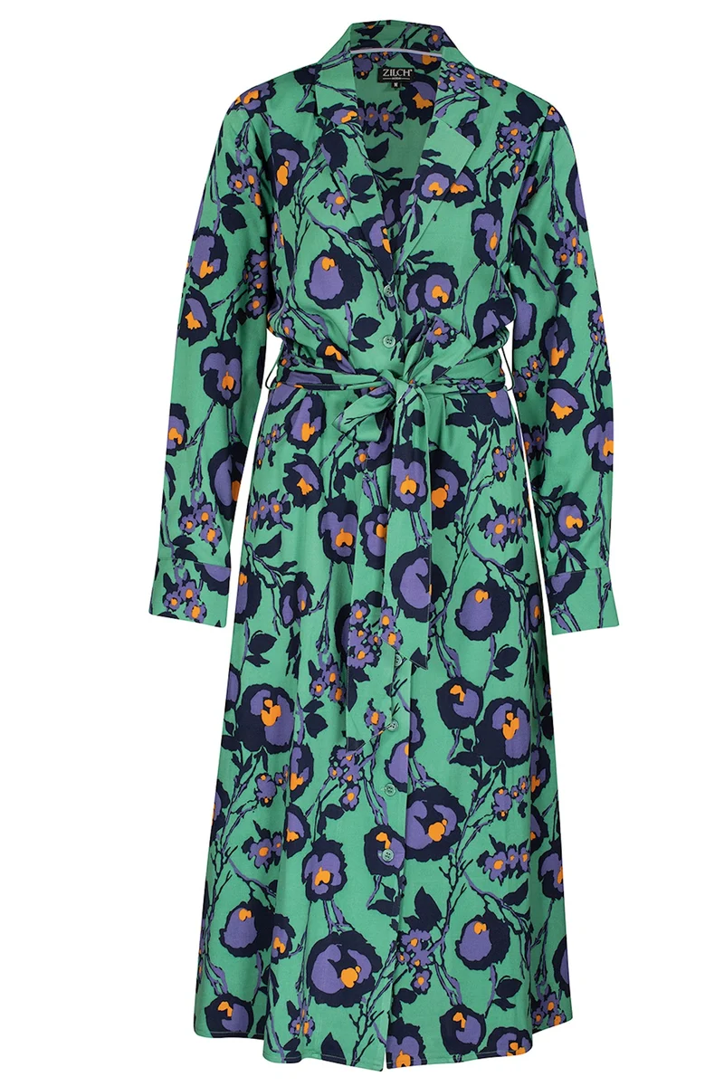 Zilch dress buttons bouquet jade