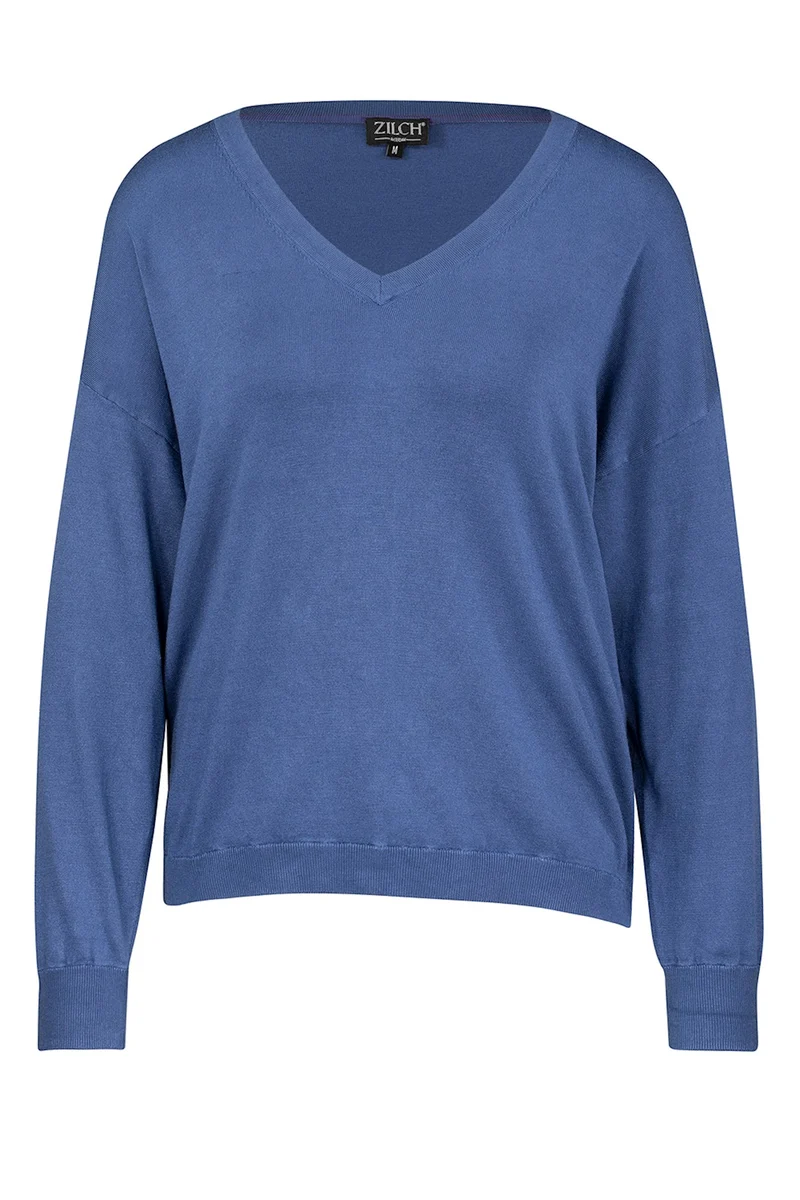 Blauwe trui van bamboe | Zilch sweater V-neck azure