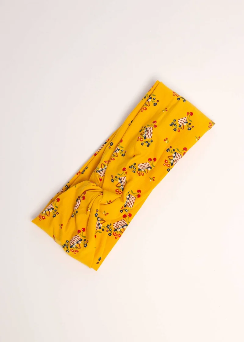 Gele haarband met ingenaaide knoop | Blutsgeschwister diva knot happy sunday