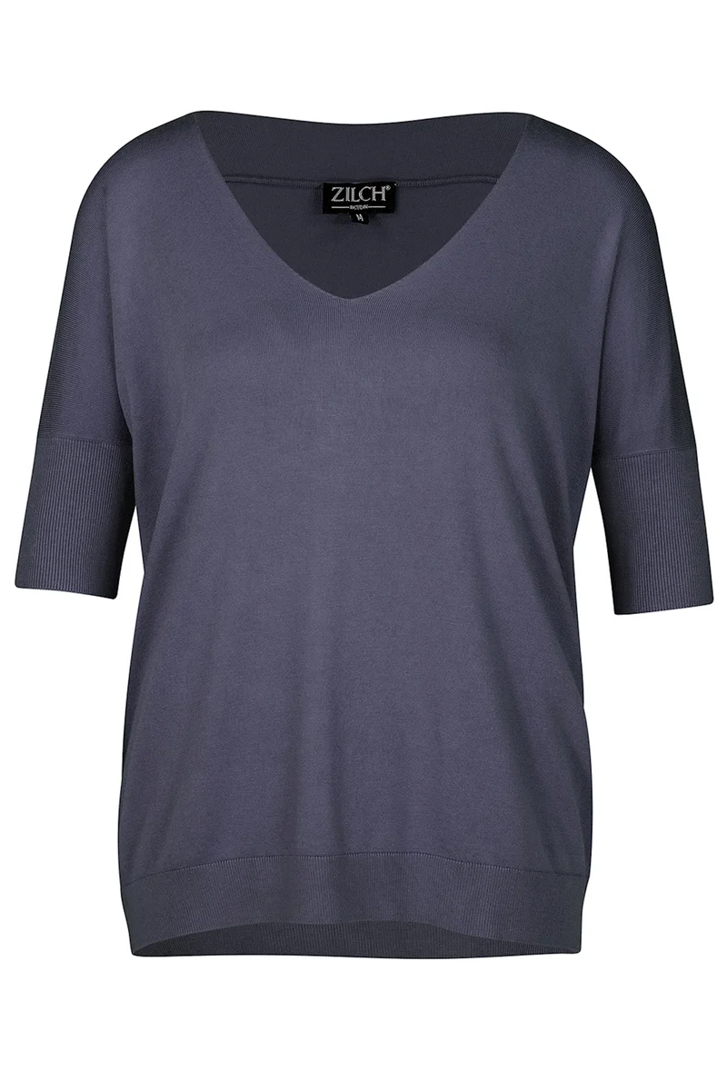 Donkerblauwe top van bamboe | Zilch sweater v-neck ink