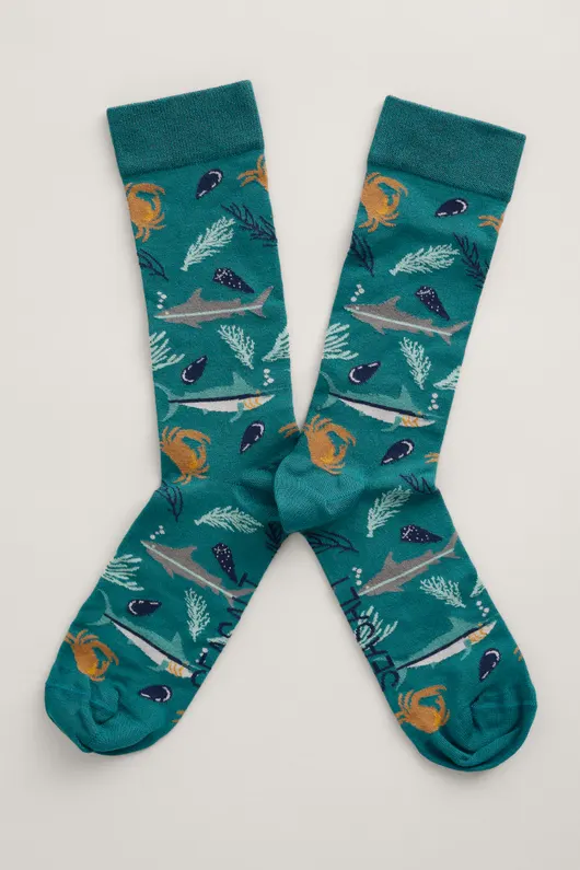 Seasalt Cornwall men's bamboo arty socks pellinore dark drift