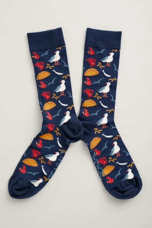 Seasalt Cornwall men's bamboo arty socks pasty thief maritime