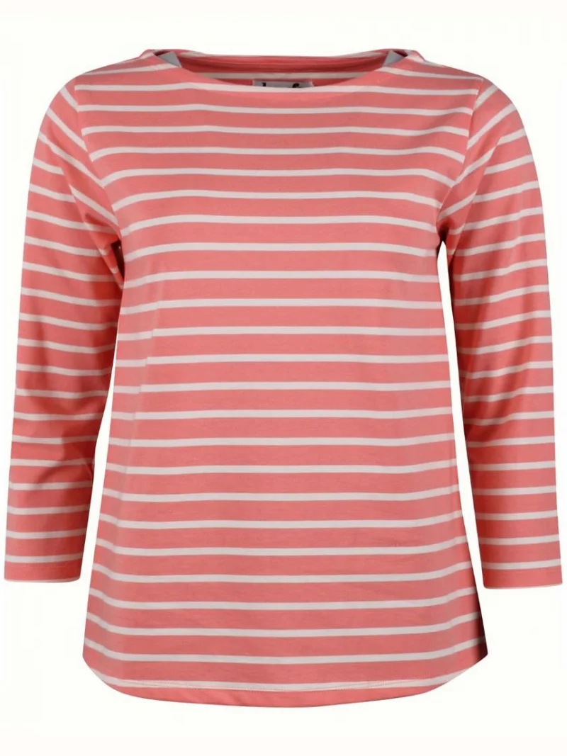 Gestreepte top met lange mouw | Danefae carribean tee bright coral/off white