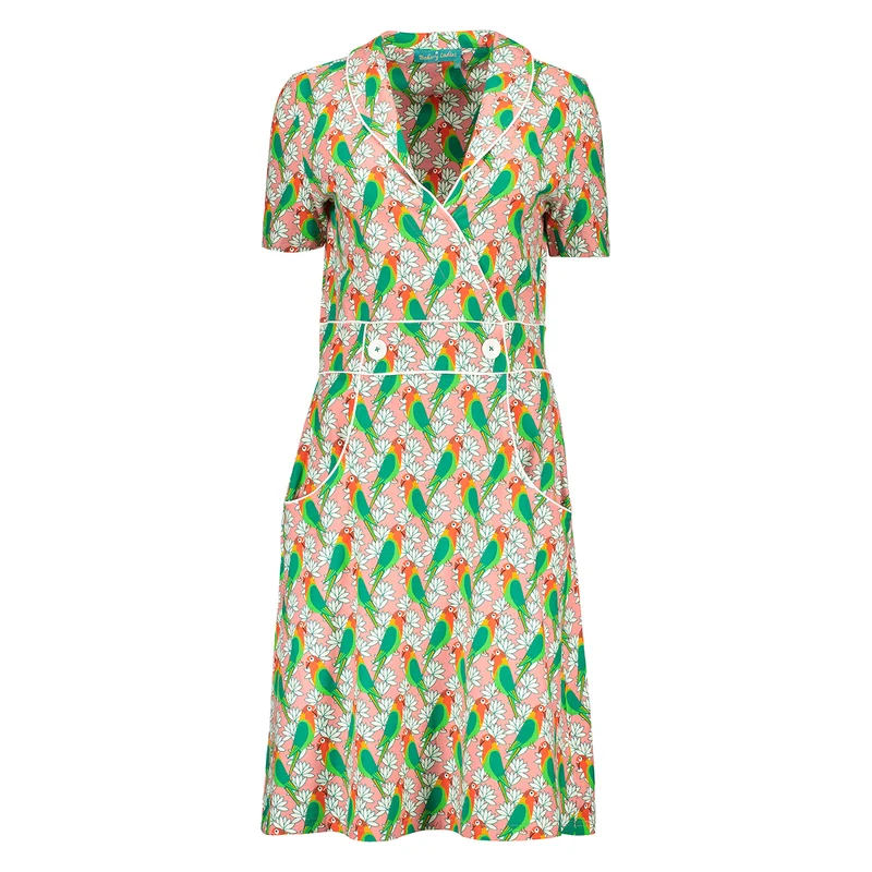 Roze jurk met papegaaienprint | Bakery Ladies wrap dress parrot sweet pink