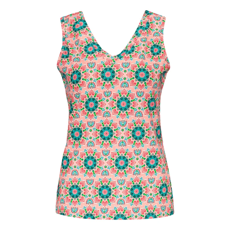 Mouwloze top met V-hals | Bakery Ladies singlet Simone v-neck mexican flower sweet pink