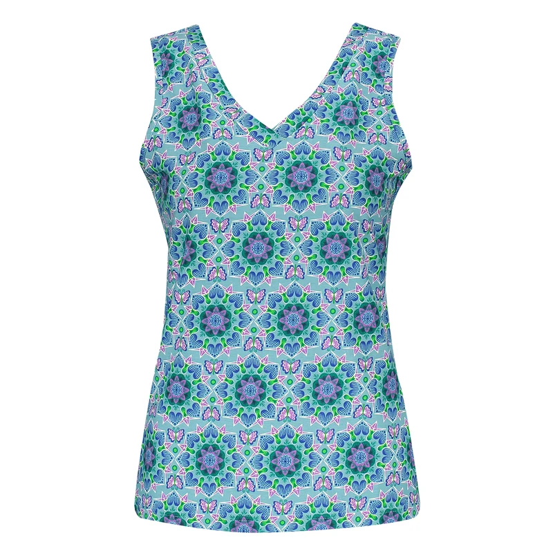 Mouwloze top met V-hals | Bakery Ladies singlet Simone v-neck mexican flower soft blue