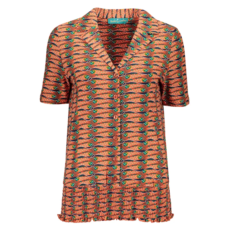 Blouse met gerimpelde onderkant | Bakery Ladies polo t-shirt Peggy sardines nutmeg