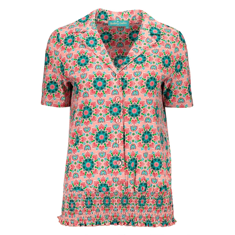 Roze blouse | Bakery Ladies polo t-shirt Peggy mexican flower sweet pink