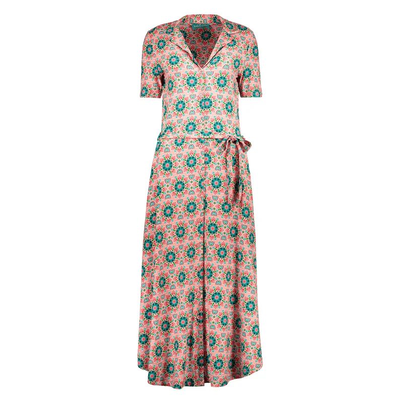 Roze jurk met grafische print | Bakery Ladies polo dress tusla long mexican flower sweet pink
