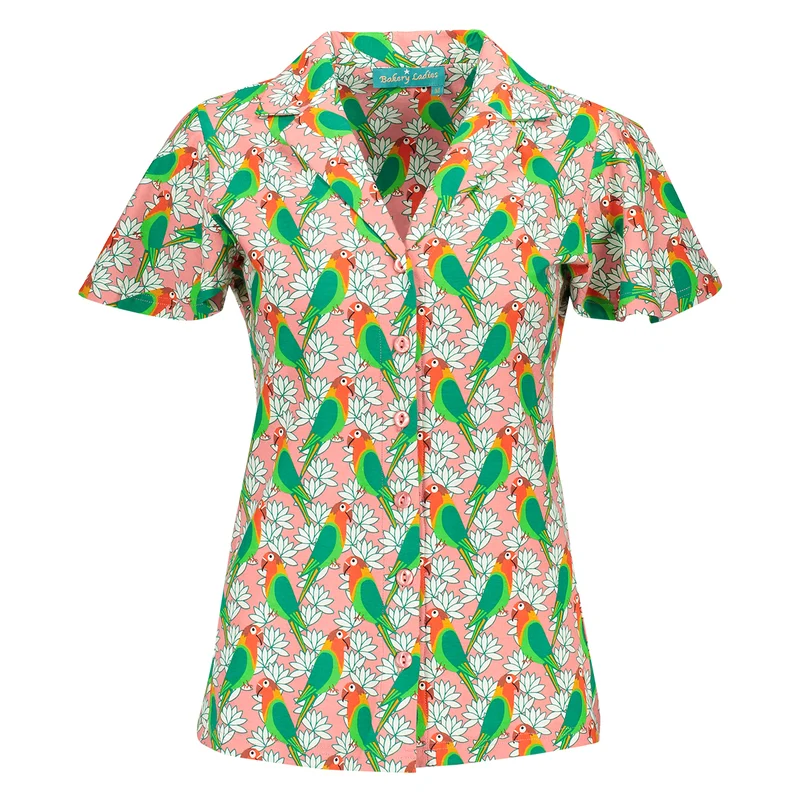 Blouse met papegaaiprint | Bakery Ladies fancy polo shirt parrot sweet pink