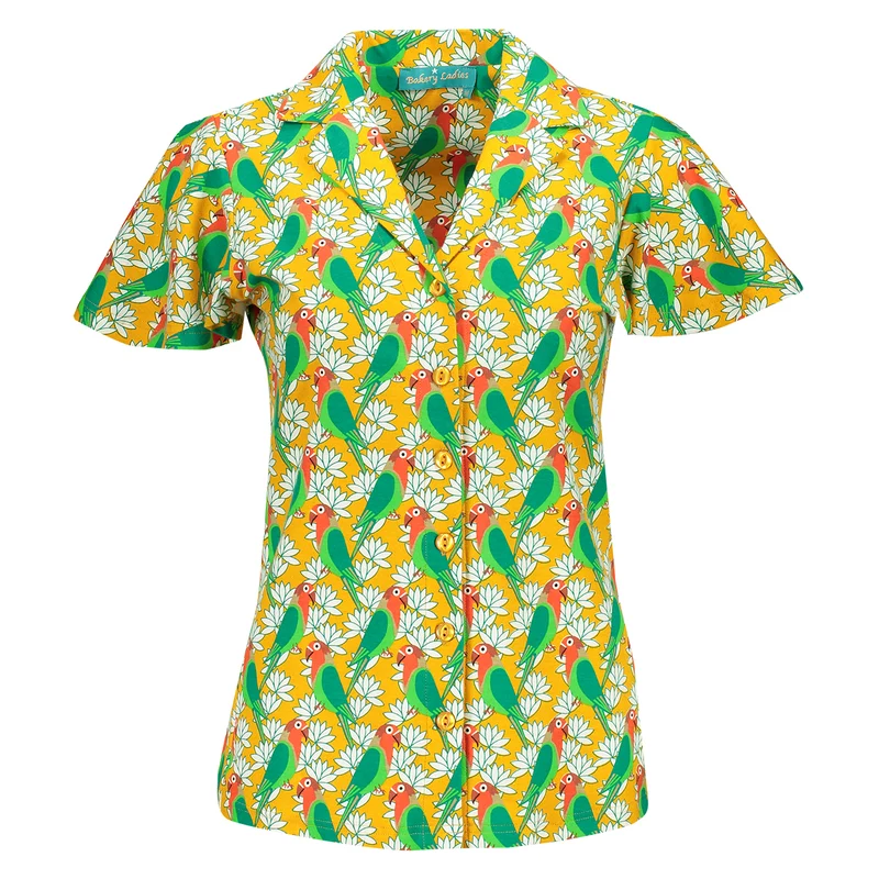Blouse met papegaaiprint | Bakery Ladies fancy polo shirt parrot sundeck