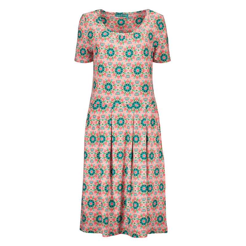 Roze jurk met grafische print | Bakery Ladies dress Mathilda mexican flower sweet pink