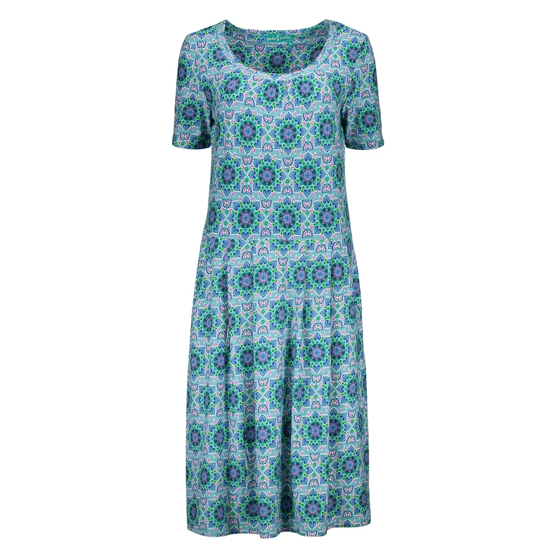 Blauwe jurk met grafische print | Bakery Ladies dress Mathilda mexican flower soft blue