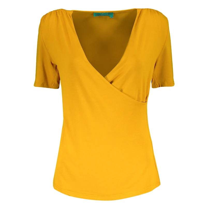 Gele overslag top | Bakery Ladies drape t-shirt solid sundeck