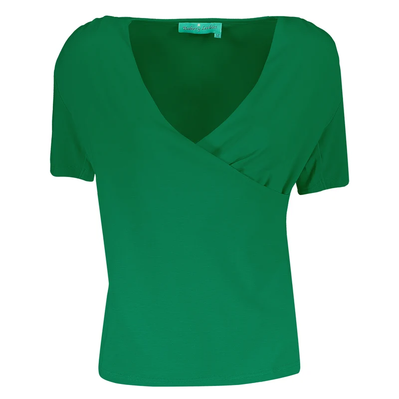 Groene overslag top | Bakery Ladies drape t-shirt solid spinach