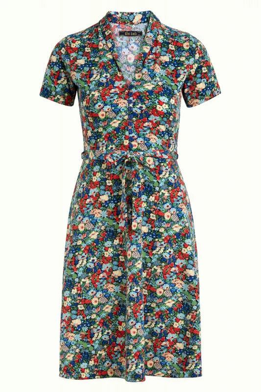 Bloemenjurk met strikceintuur | King Louie Emmy dress zamora parisian blue
