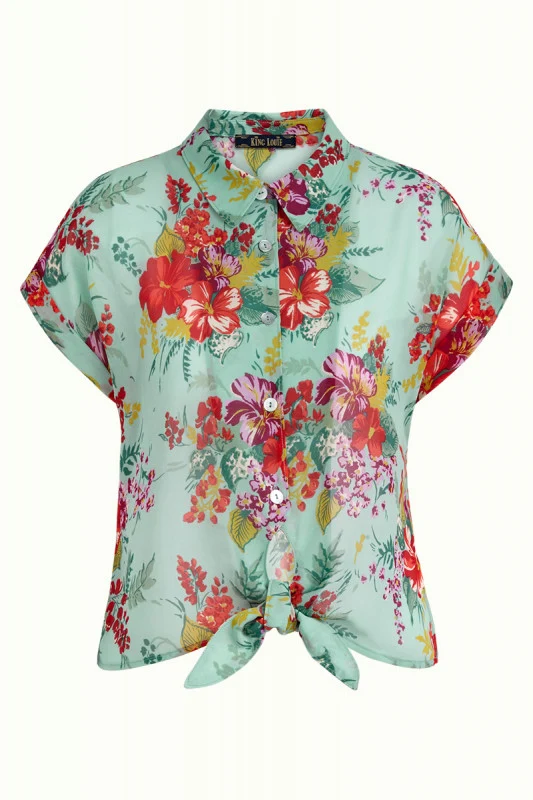 Blouse van gerecyclede polyester | King Louie knot blouse esperanza pastel green