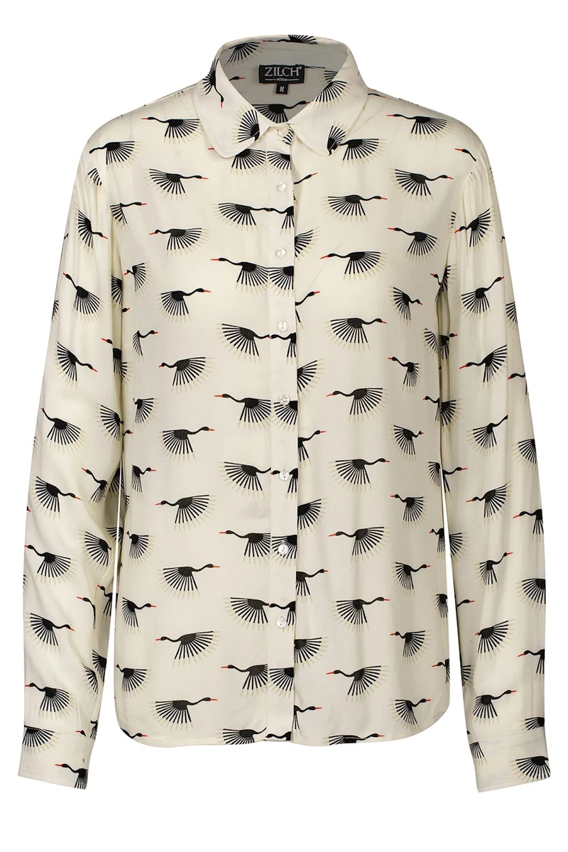 Blouse met vogelprint | Zilch blouse long sleeve birds off white