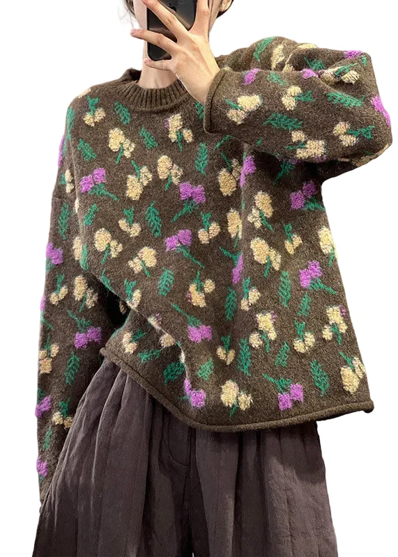 Dames Oversized Trui Met O-hals Jacquard Stijl