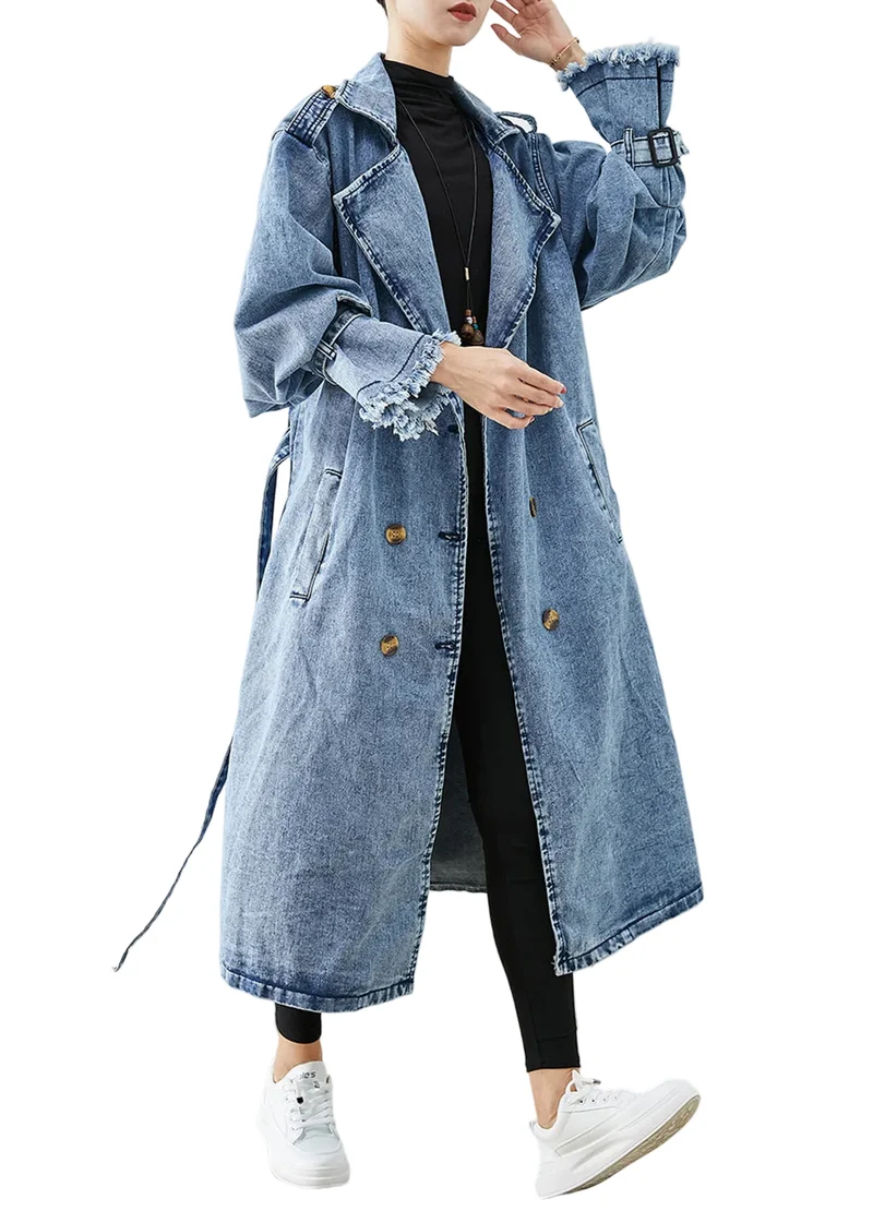 Dames Trenchcoat Lichtblauw met Dubbele Rij Knopen