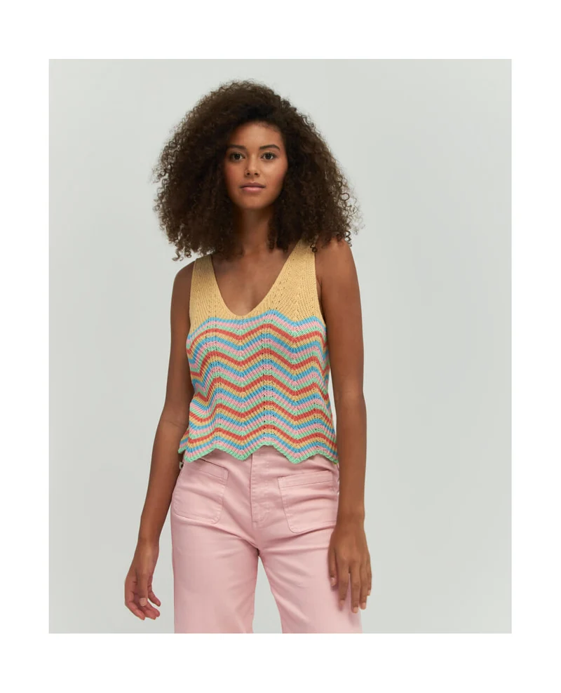 Surkana rounded neckline top with zigzag hem multi