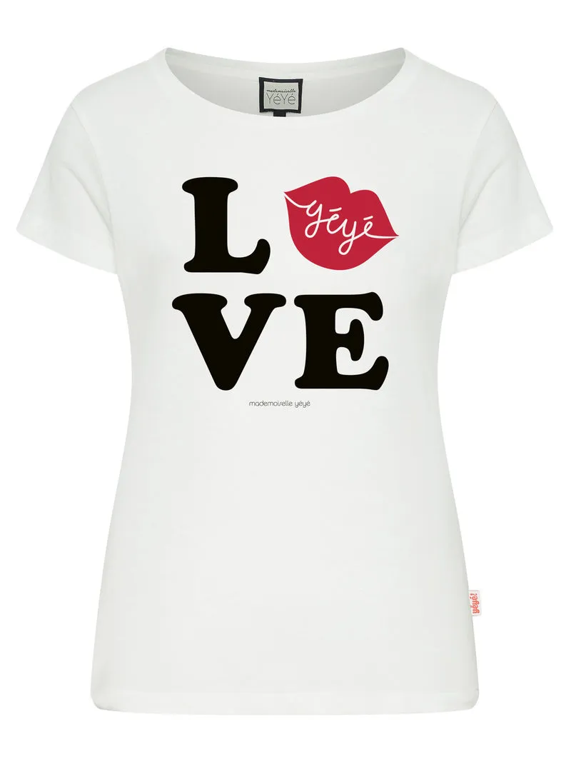 Zomers t-shirt met LOVE | Mademoiselle YéYé love t-shirt ecru