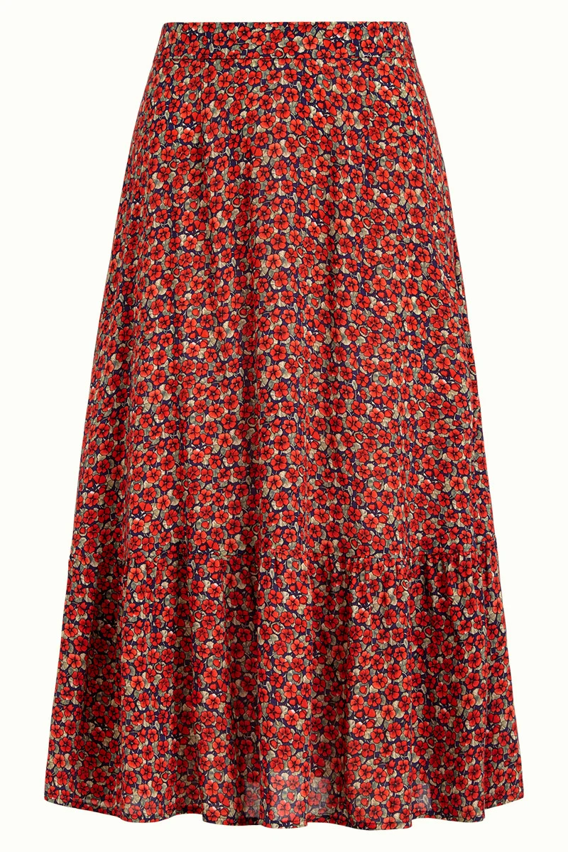 Midi rok met bloemenprint | King Louie Esmee flared skirt poesia streeple blue