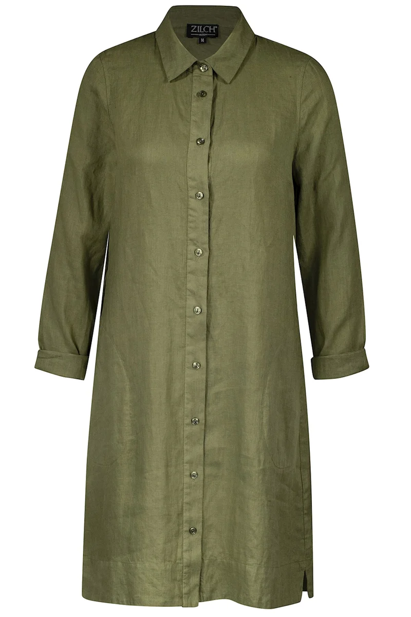 Groene jurk van linnen | Zilch dress blouse moss