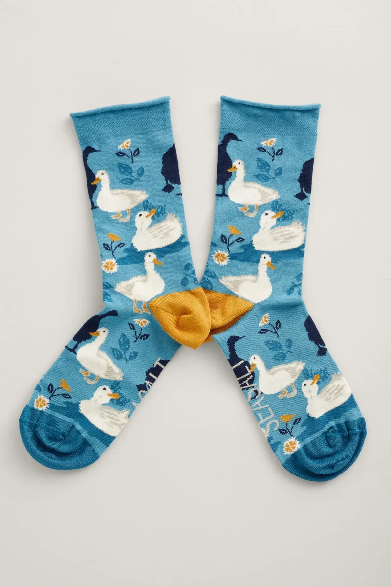Seasalt Cornwall women's bamboo arty socks quackers drift