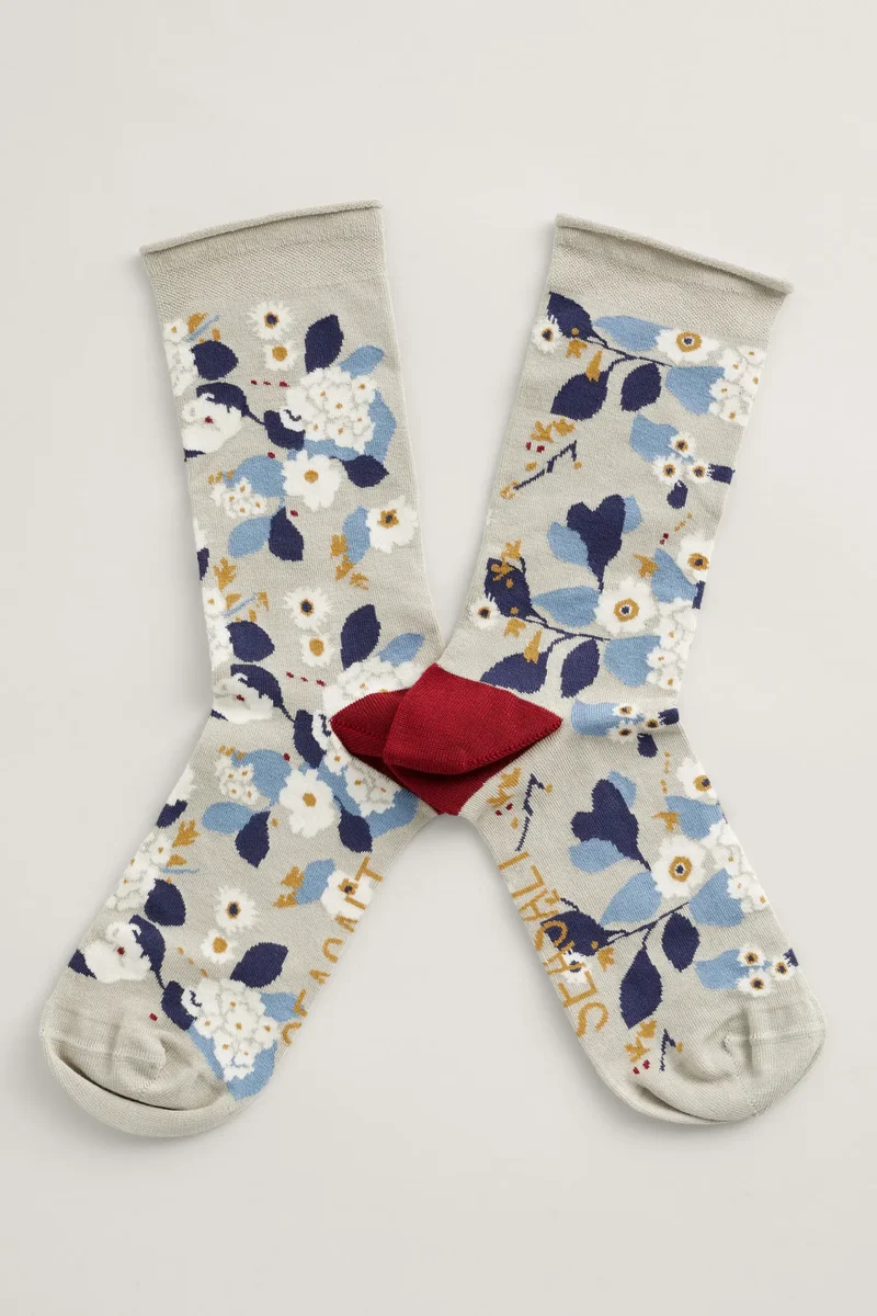 Seasalt Cornwall women's bamboo arty socks flowers for ernest aran